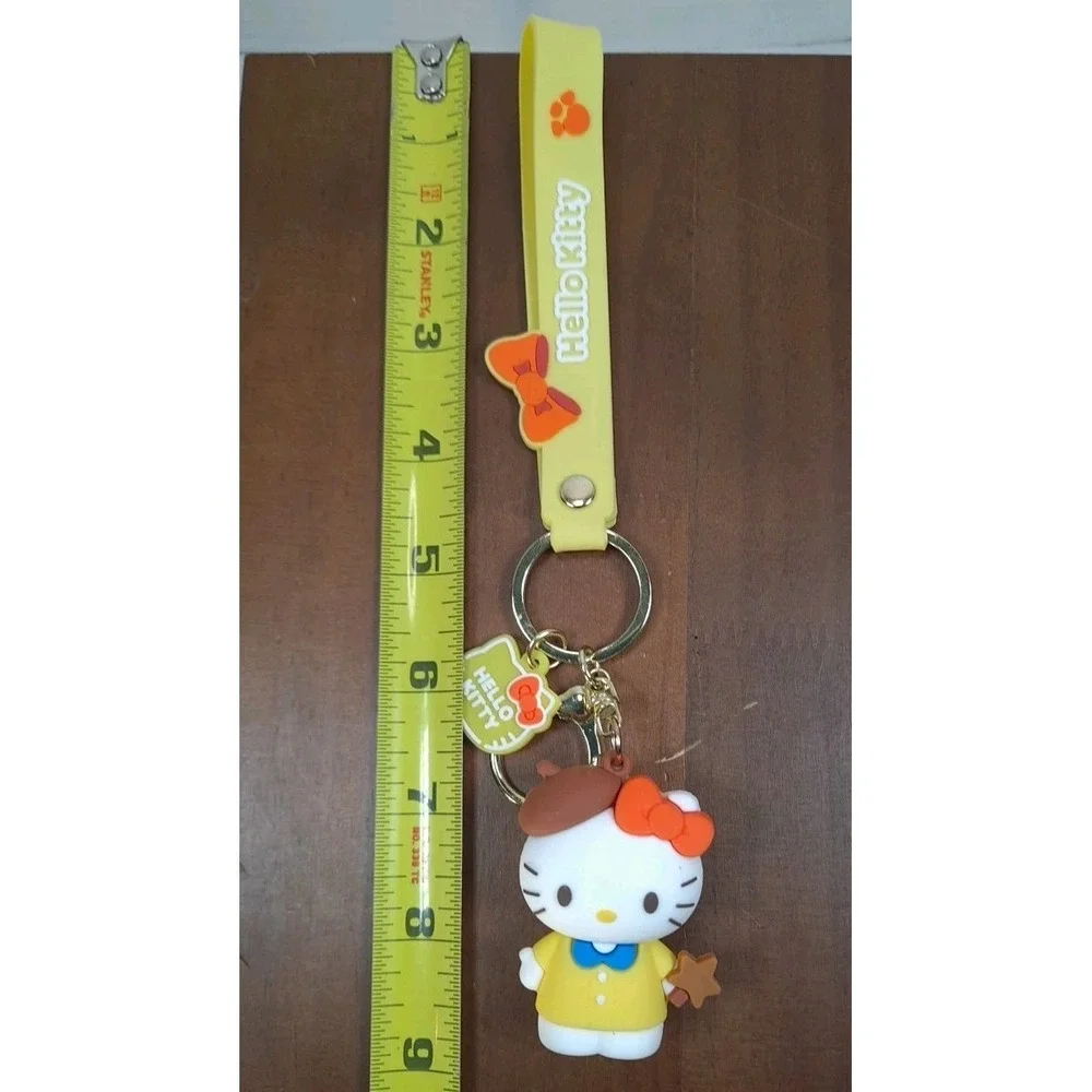 New Hello Kitty PVC 3D Backpack Purse Charm‎ Keychain Yellow Outfit Brown Hat
